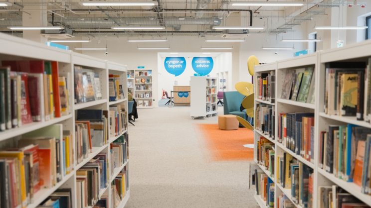 Swansea Council's multi-use Y Storfa building - image of the library and Citizens Advice hub
