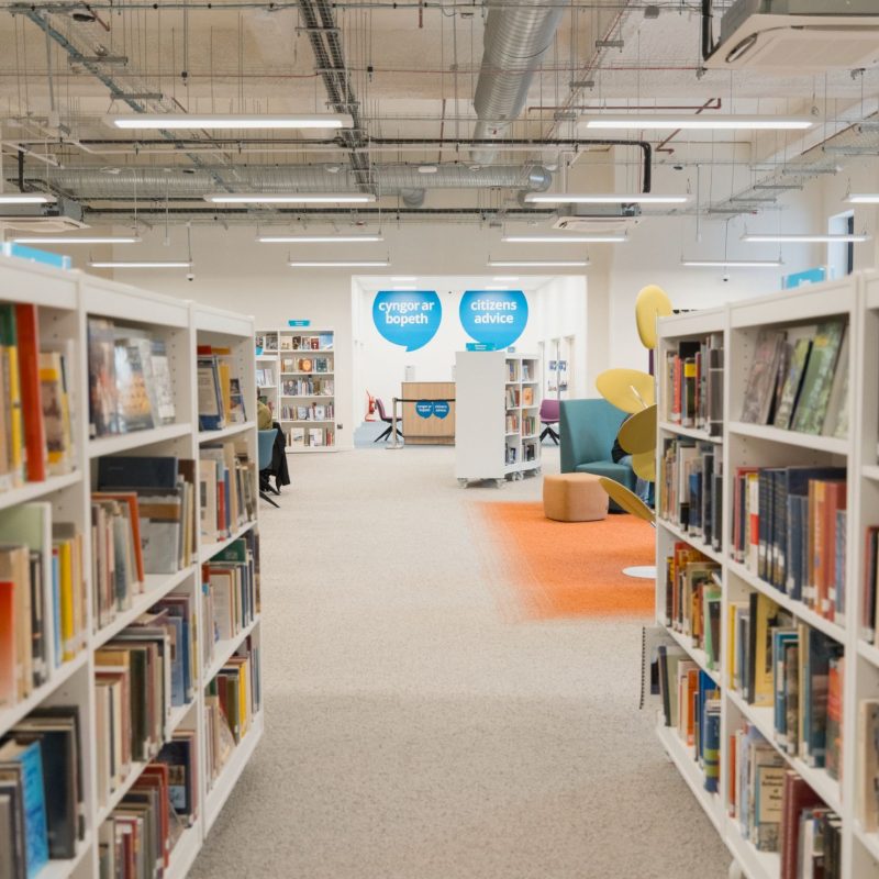 Swansea Council's multi-use Y Storfa building - image of the library and Citizens Advice hub